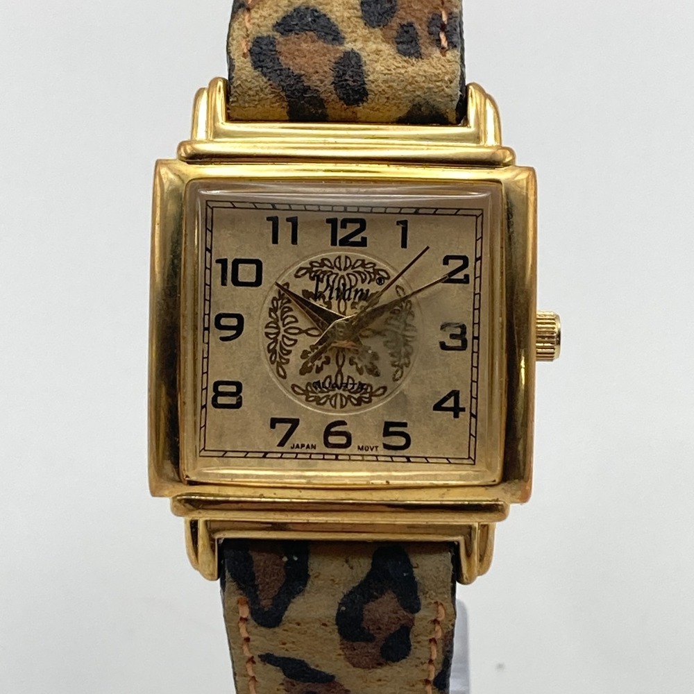 Vivani Women's Watch 26mm Gold Tone Leather Leopard Print Band New Battery 9"